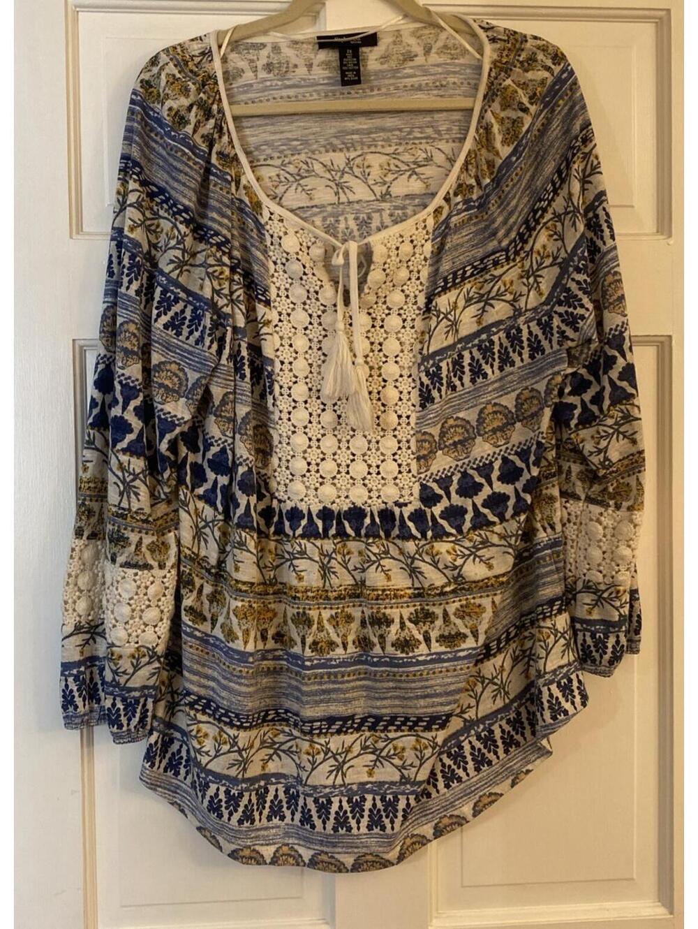 Boho Chic Flowing Crochet Tassel Style &co. Blue Multi Colored Womens LS 2X